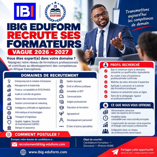 IBIG EDUFORM recrute ses formateurs — Vague 2026-2027